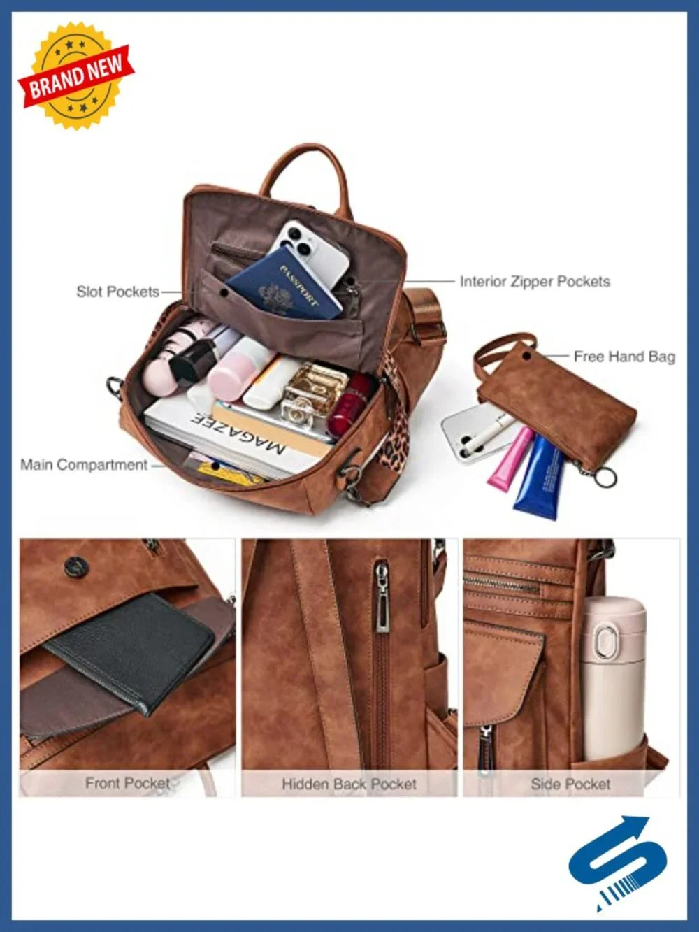 Faux Leather Fashion Backpack Purse for Women Convertible Travel Shoulder Bag